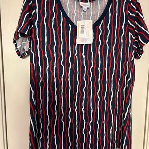 LuLaRoe Christy Fitted Red, Blue and White Short Sleeve Tee